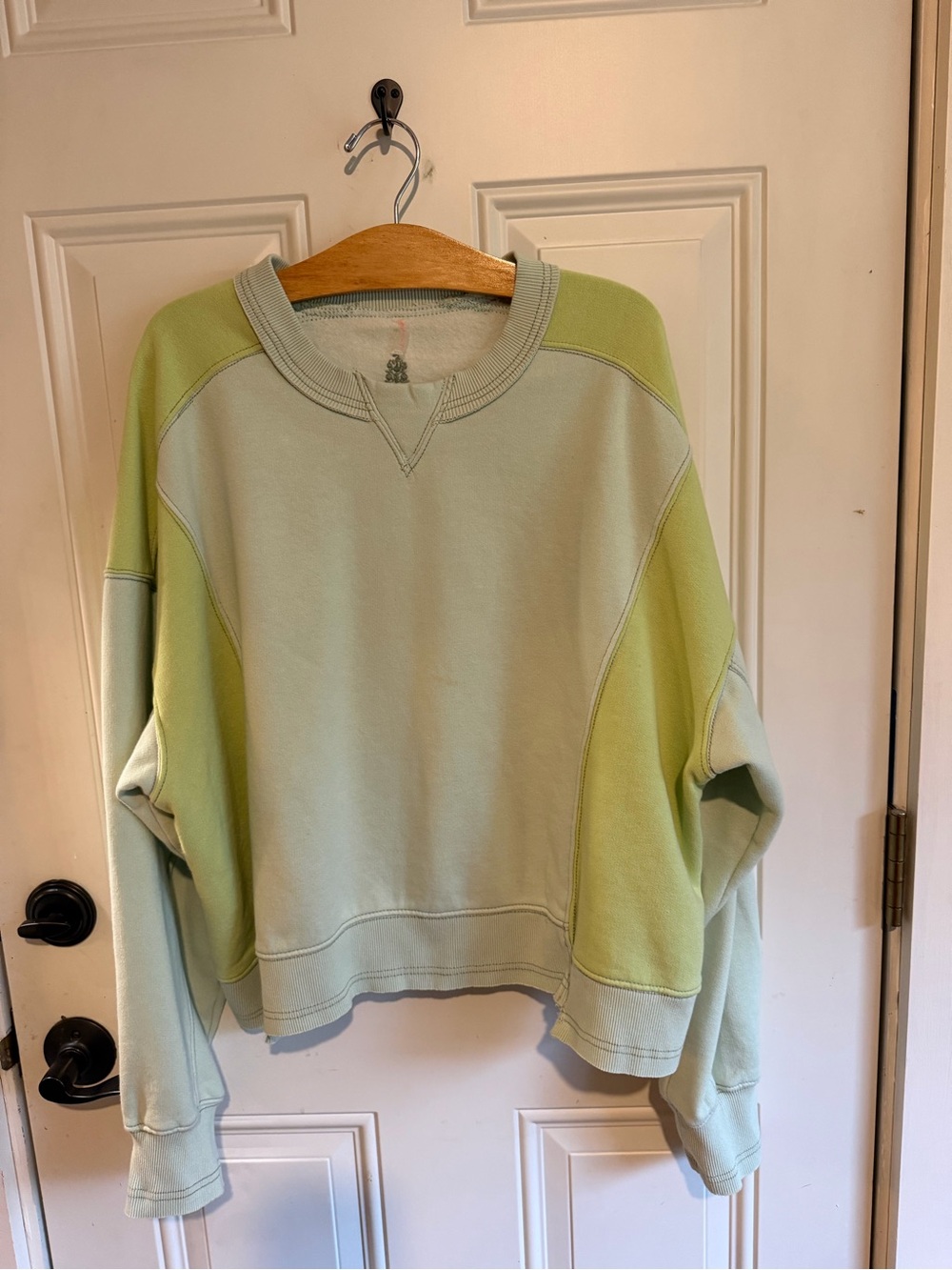 FP Movement by Free People Pale Green & Lime Colorblock Crew Sweatshirt